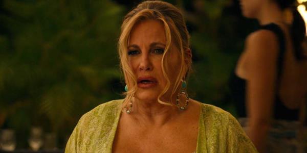 Tanya looking surprised and shocked in a scene from The White Lotus.