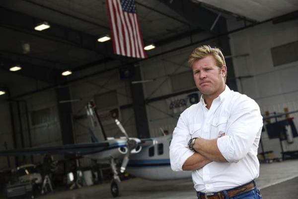 GOP hopeful Tim Sheehy, the founder and CEO of Bridger Aerospace, pauses during a tour of the company's facility on Aug. 30, 2022, in Belgrade, Montana.