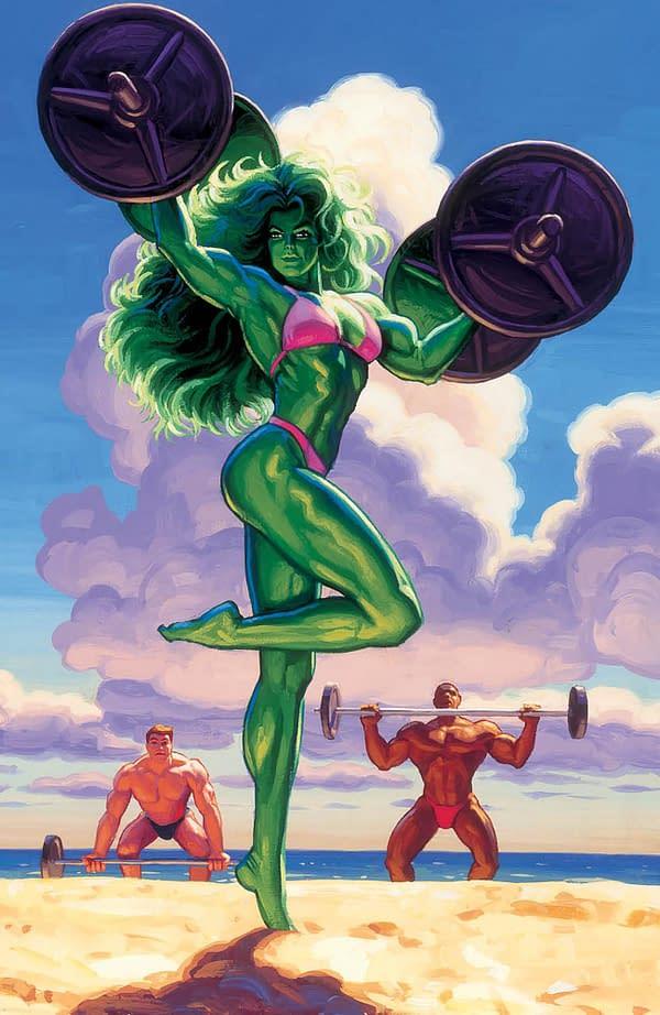 Cover image for SENSATIo<em></em>nAL SHE-HULK 5 GREG AND TIM HILDEBRANDT SHE-HULK MARVEL MASTERPIECES III VIRGIN VARIANT