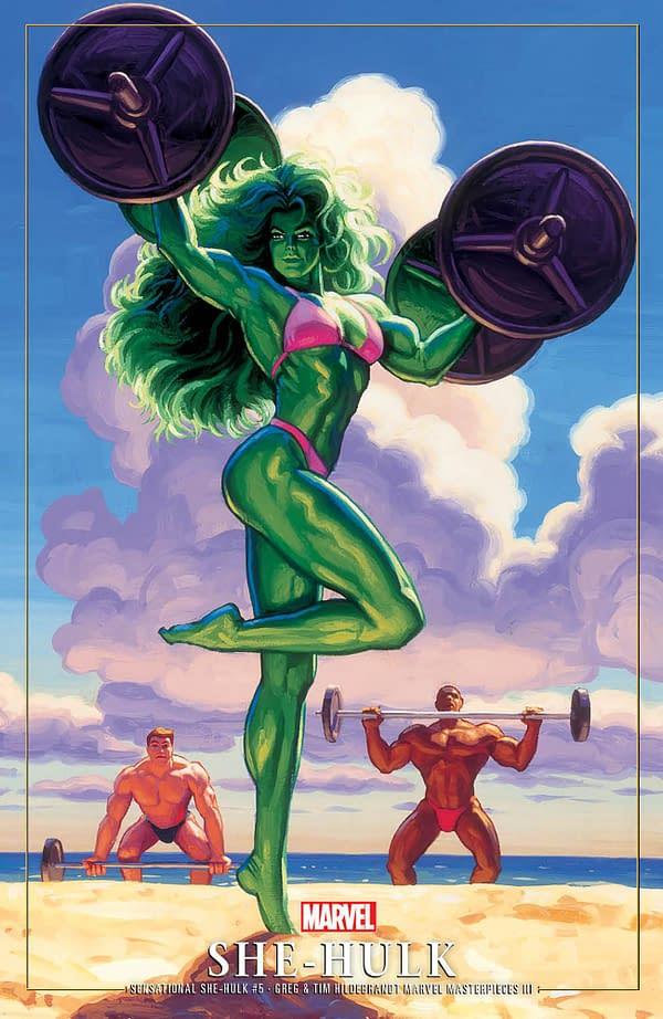 Cover image for SENSATIo<em></em>nAL SHE-HULK 5 GREG AND TIM HILDEBRANDT SHE-HULK MARVEL MASTERPIECES III VARIANT