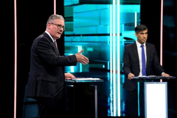 Labour Party leader Keir Starmer and Co<em></em>nservative Party leader and Prime Minister Rishi Sunak debate