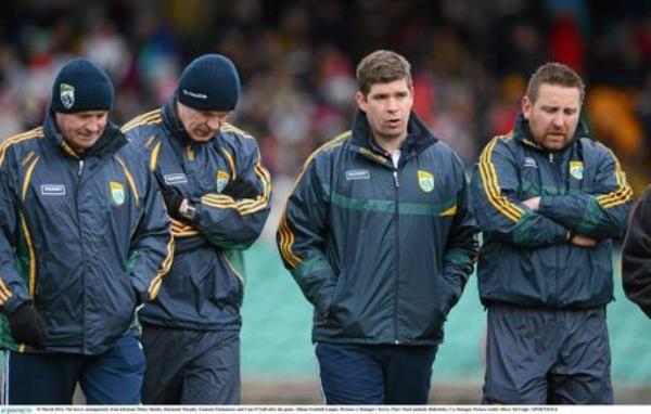 ANSWERS ON A POSTCARD: Brainstorming in Balybofey, from left Mikey Sheehy, Dairmuid Murphy, Eamonn Fitzmaurice and Cian O'Neill