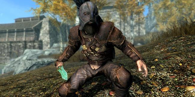 Skyrim Sneak Character Crouching Holding Elven Sword